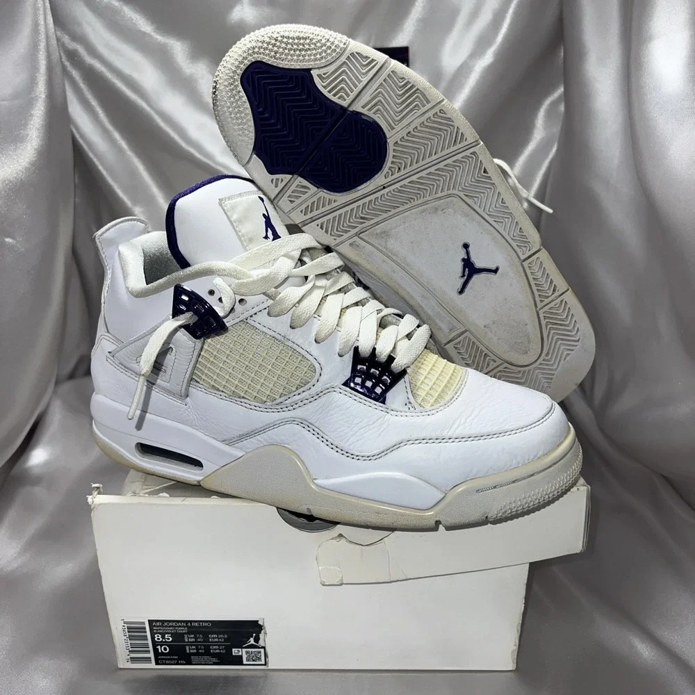 Jordan 4 Retro Mid Purple Metallic Size 8.5 White/Court Purple |‎ CT8527-115